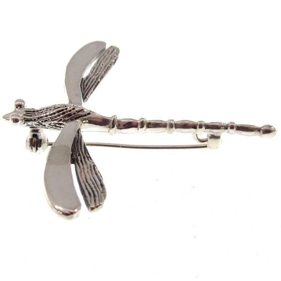 Solid 925 Sterling Silver 3D Figural Dragonfly Pin Brooch / Gardencore Jewelry - Picture 7 of 9